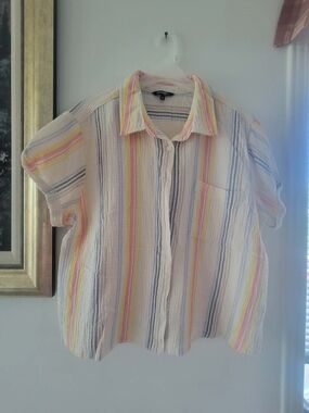 George Pastel Striped Button-Up Shirt in Yellow, Pink & Gray